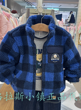 pawinpaw童装专柜正品25冬款男童格纹毛绒夹棉保暖外套PCJMF4T12M