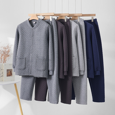 男士三层夹棉秋衣秋裤套装