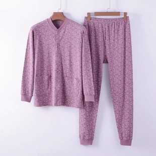 冬保暖内衣套装 妈妈纯棉开衫 全棉薄款 女士中老年人棉毛衫 秋衣秋裤