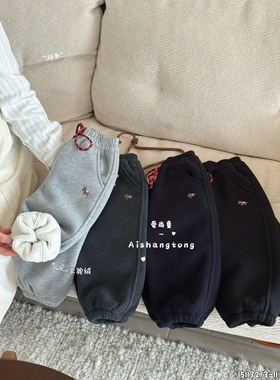 爱尚童2025冬小童男女童加厚羊驼绒刺绣小马卫裤休闲裤151132