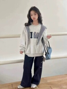 阿尼卡Anika童装2025冬新女童中大童韩版刺绣圆领卫衣上衣3323