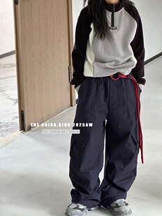 阿尼卡anika童装2025冬男女童加绒工装裤直筒裤宽松休闲长裤3387