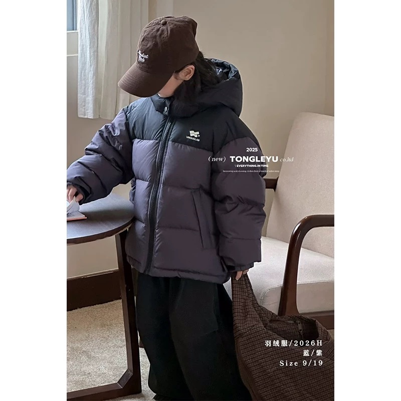 童乐鱼2025冬季新款男女童韩版撞色拼接羽绒服外套潮90白鸭绒2026