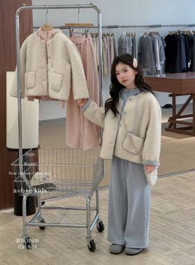实体店童装2026冬新女童连帽卫衣+皮毛一体外套毛毛卫衣卫裤套装
