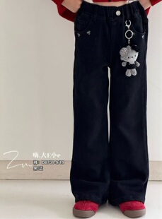 大e小e2025冬新款女童加绒喇叭裤牛仔裤百搭韩版中大童儿童潮8731