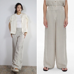 长裤 显瘦高腰显白大长腿丝滑竖条纹直筒阔腿裤 简约直线 澳洲wit