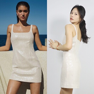 亮片吊带裙高级气质收腰显瘦方领短款 法式 连衣裙 天鹅颈 澳洲wit