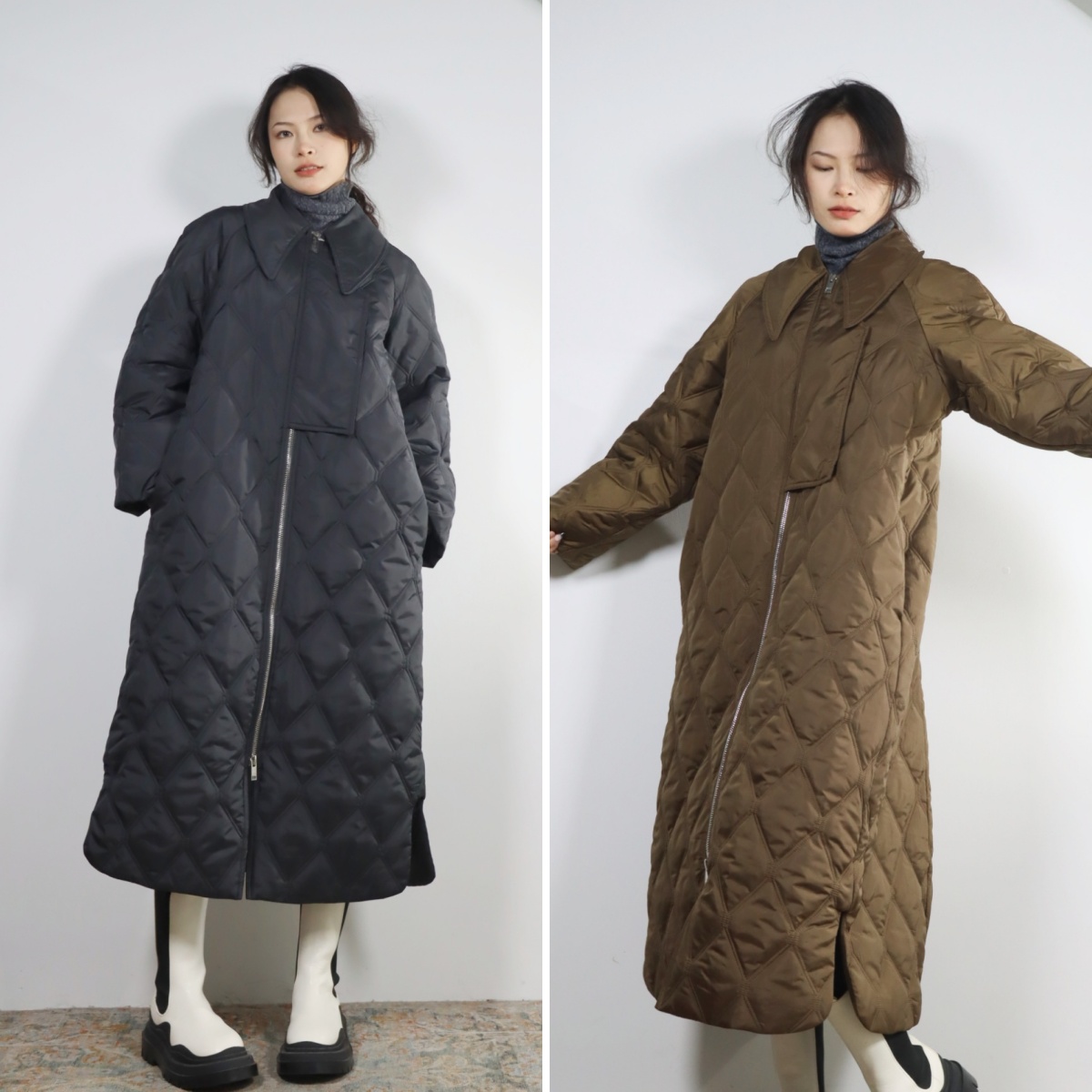 宽松轮廓衍缝个性垮肩休闲棉衣