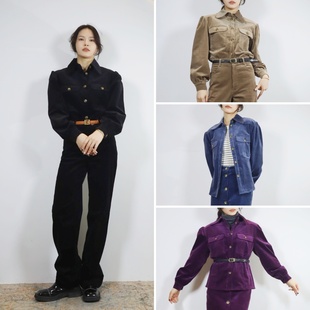 特 尖领收腰水洗棉灯芯绒衬衫 法国atk 灯笼袖 外套 复古宫廷风