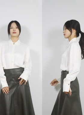 北欧小众CHO 女王的权杖 不规则异形金属纽扣缎面丝滑白色衬衫