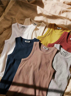 加拿大fa0 高弹厚实 坑条弹力螺纹修身挖肩显瘦一字肩背心吊带