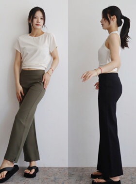 美国小众SJ 简约直筒版型弹力罗马布纯色长裤百搭显瘦休闲九分裤