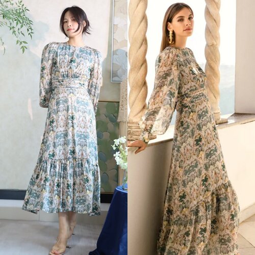 瑞典设计师真丝印花露背连衣裙