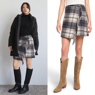美国FY 苏格兰舞曲 百分百全羊毛格子流苏英伦风设计感毛呢短裙