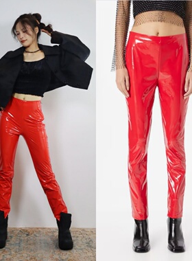 【清仓】意大利pp 红色狂热 漆皮科技感酷飒潮搭高腰光泽感皮裤