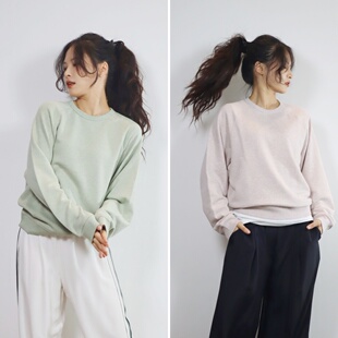 卫衣 植物染色有机棉全棉垮肩宽松毛圈长袖 加拿大fa0 清新小森林