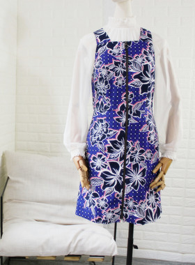 【清仓无退换】澳洲 m 紫色印花收腰显瘦拉链修身背心裙连衣裙