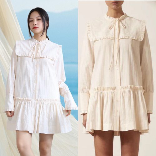 澳洲sj学院风棉质木耳边连衣裙