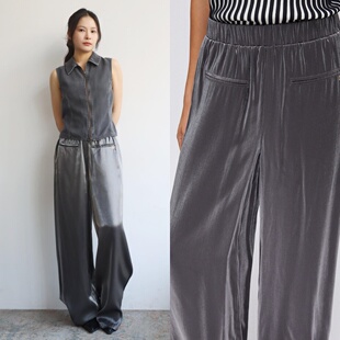 酷潮高腰阔腿长裤 烟灰色流光光泽感宽松个性 迷雾之上 意大利69
