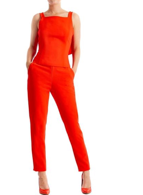 英国小众 B 后背荷叶边蝴蝶拉链收腰吊带上衣小腿裤红色套装礼服