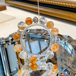 金系土系水晶 招财黄水晶黄胶花天然水晶手链女 闺蜜小众礼物手串