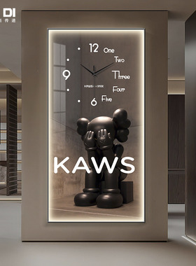 kaws玄关装饰画钟表挂钟客厅过道走廊挂画发光灯画暴力熊艺术时钟