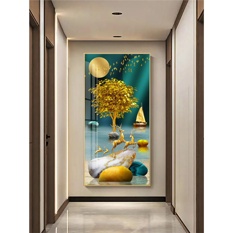 轻奢现代简约玄关装饰画客厅餐厅竖版挂画入户过道走廊墙壁画麋鹿图片