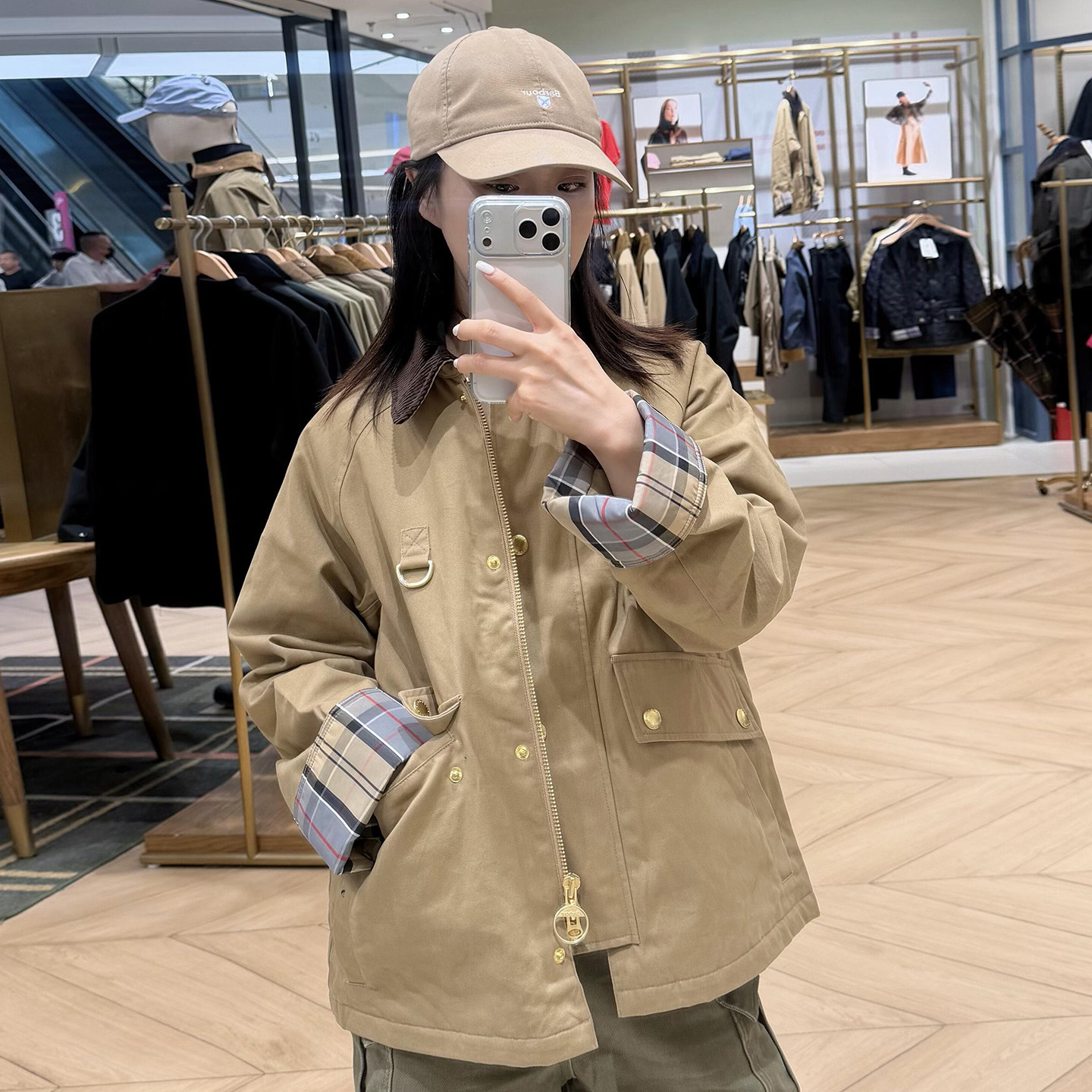 巴伯无蜡女士秋冬拼接短款棉服
