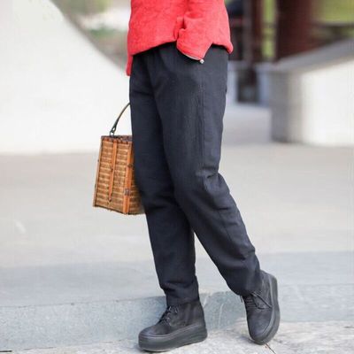 百搭加厚高腰棉麻冬季棉裤女裤