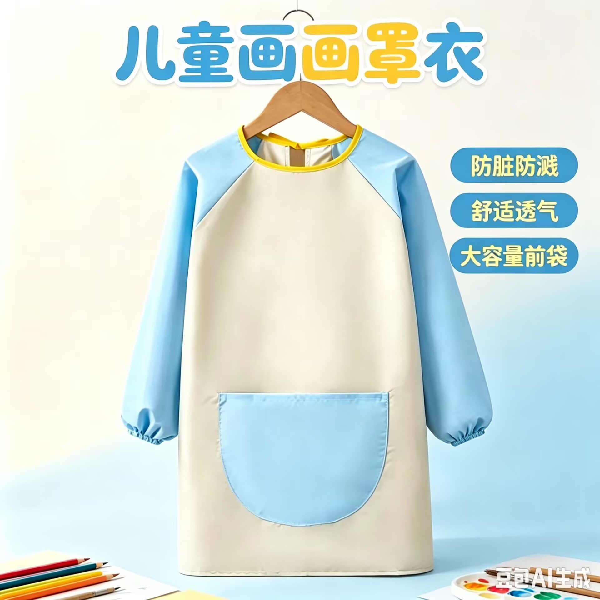 儿童画画罩衣绘画美术围裙防水防反穿衣/罩衣