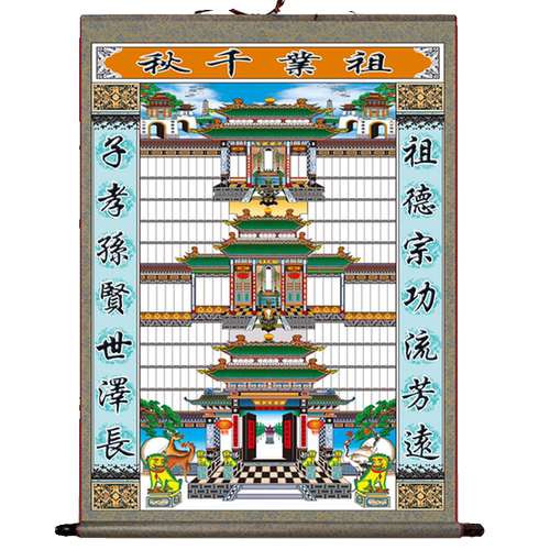 过年过节供奉祖宗祖先家谱挂轴画