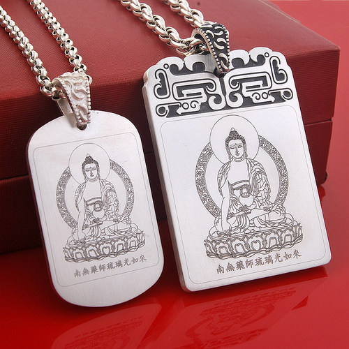 药师佛佛牌足银大吊坠