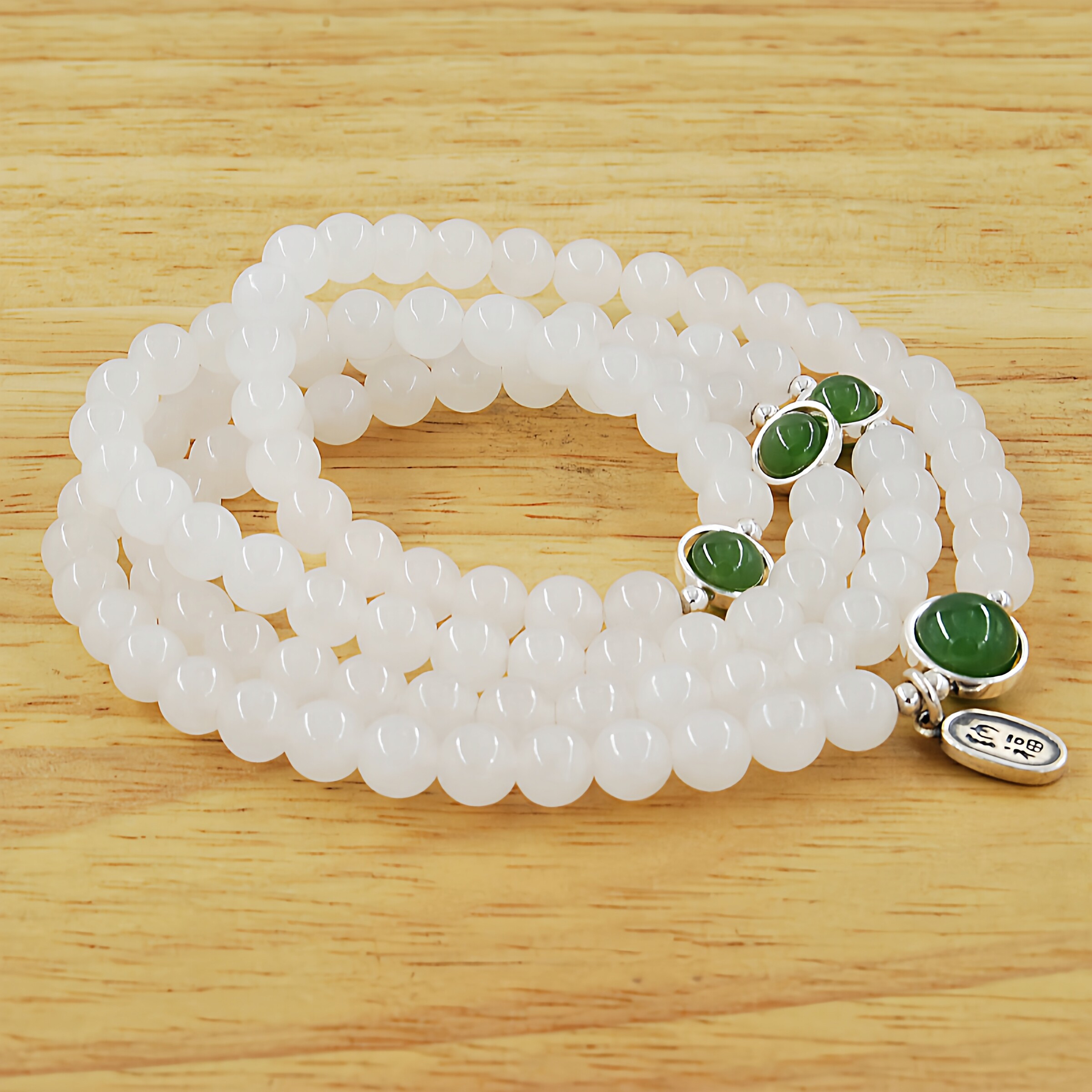 原创设计和田玉纯银108颗珠手链念珠饰品多层墨玉手串包邮