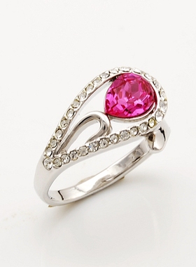 断码清仓仅剩2件卖完下架手工镶嵌简约奥地利水晶水滴小戒指