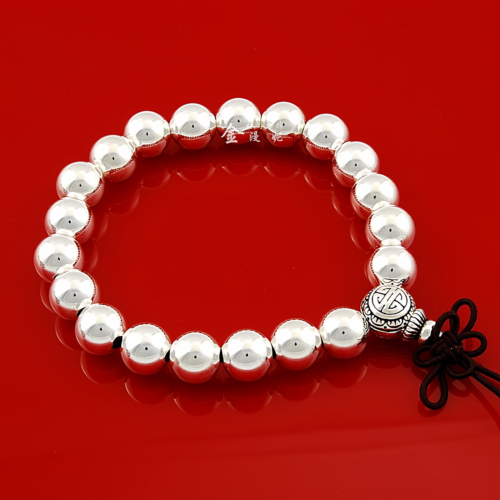 纯银手链念珠佛珠手串女首饰光面银珠男饰品刻字包邮