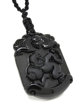 马羊猴鸡狗天然黑曜石证书吊坠