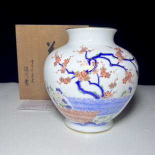 日本回流深川制干枝梅花纹花瓶