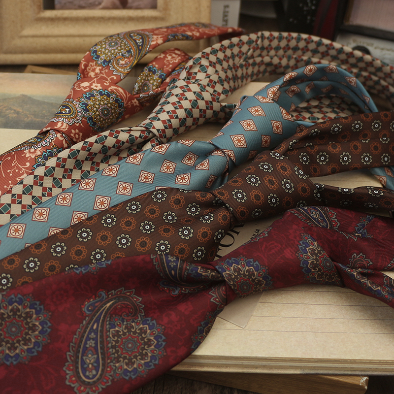 复古印花系列 大花纹个性领带9CM港风文艺正装休闲暗红腰果蓝色