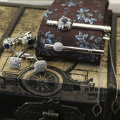 衬衣袖 精品领带夹别针商务礼服男士 镶嵌水钻法式 扣钉银色轻奢蓝色