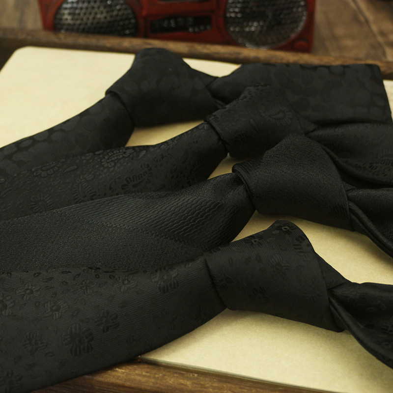 黑色系列 领带男复古花纹8CM正装职业商务休闲手打条纹纯黑百搭