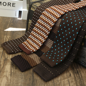 领带男英伦休闲百搭女学院风6CM花色横条针织咖色平头个性 小手打