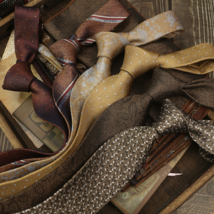 领带新品 职业商务手打蓝条纹暗金花纹 男复古咖色棕红英伦8CM正装