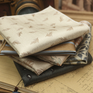 口袋巾礼服胸巾百搭手帕方巾男士 新品 复古米色花纹咖色条纹西装