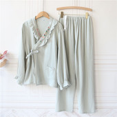 和服春秋纯棉纱布月子服女夏季 暖气房产后3月份孕妇哺乳睡衣 大码