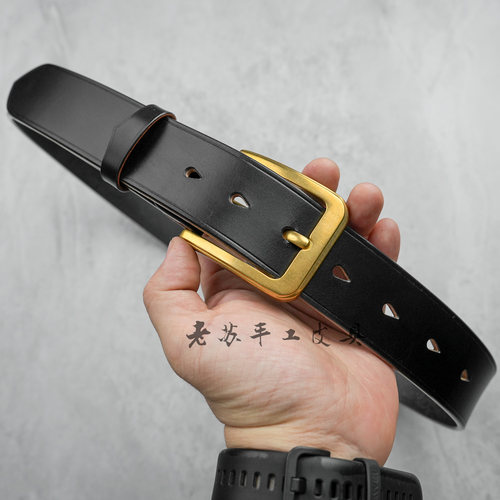 老苏手工皮具定制真皮男士腰带JE马缰革头层牛皮纯铜针扣皮带3.8