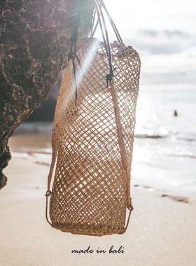 Yeah J印尼巴厘岛草编包镂空双肩背包天然纯手工编织ins度假复古