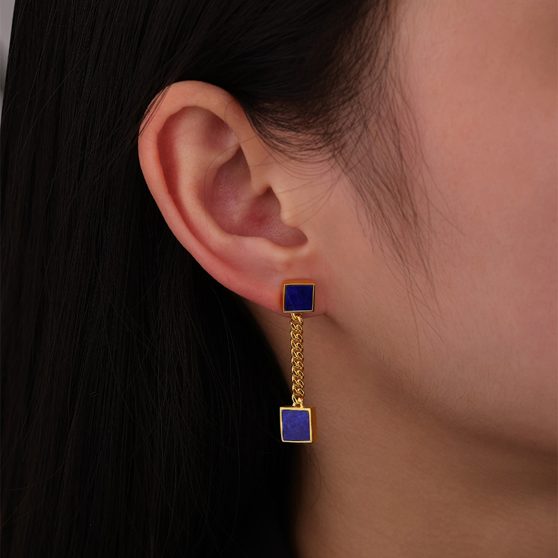 S925银镀金耳坠青金石，孔雀石