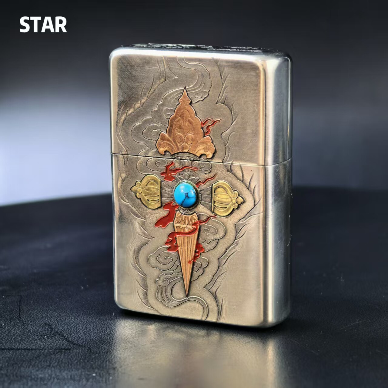 STAR恒星905白铜精雕镶嵌降魔杵煤油打火机白铜煤油机送男友礼物