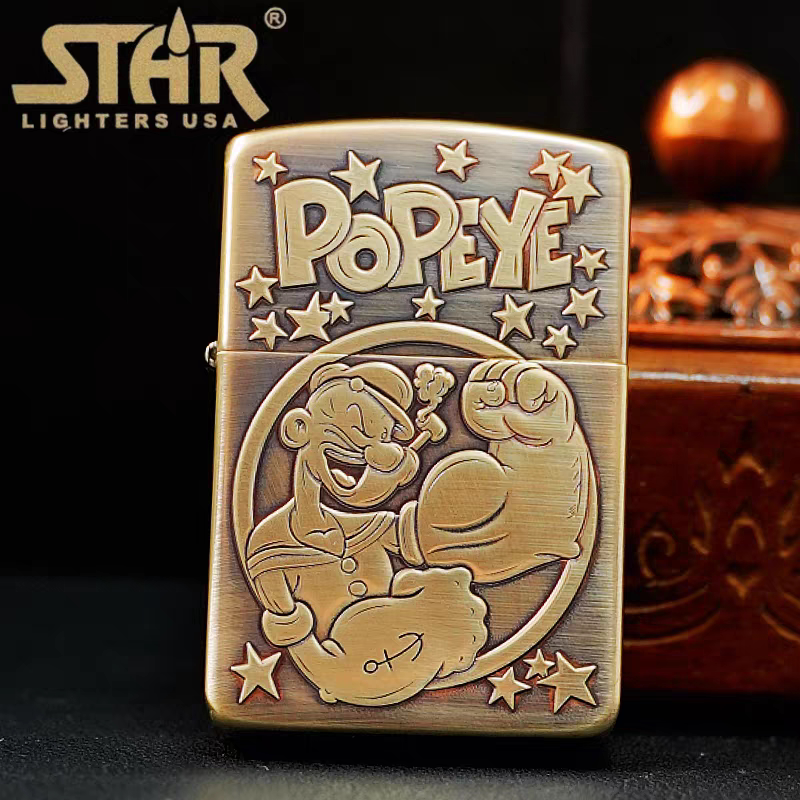 STAR恒星S41机型黄铜浮雕做旧大力水手煤油打火机送礼送