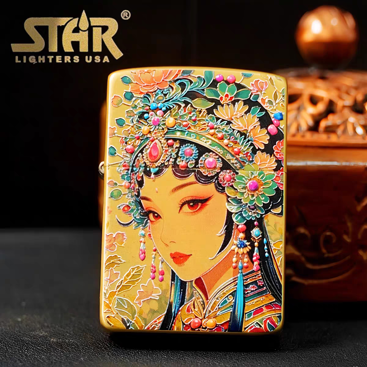 STAR恒星S41黄铜机型3d描金花旦煤油打火机黄铜煤油机送礼送朋友